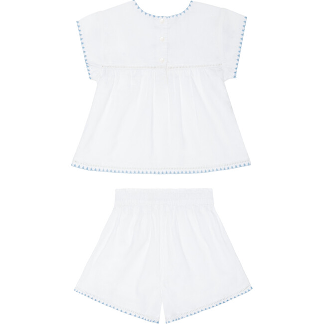 girls white embroidered cap sleeve top and short set - Mixed Apparel Set - 7