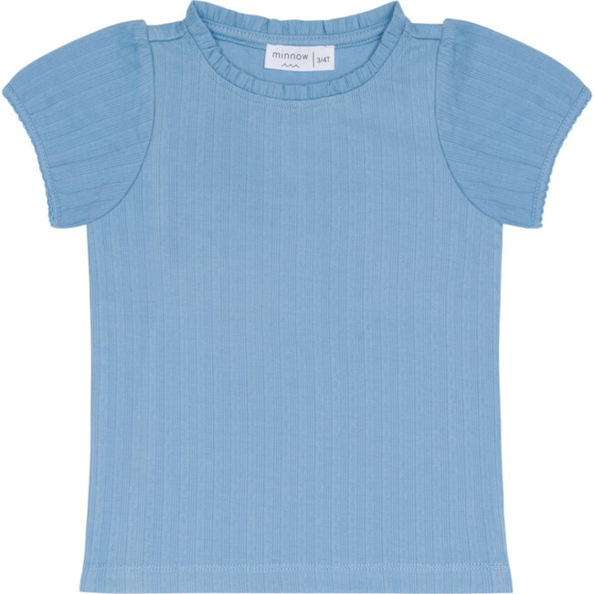 girls dusk blue ruffle pointelle puff sleeve shirt