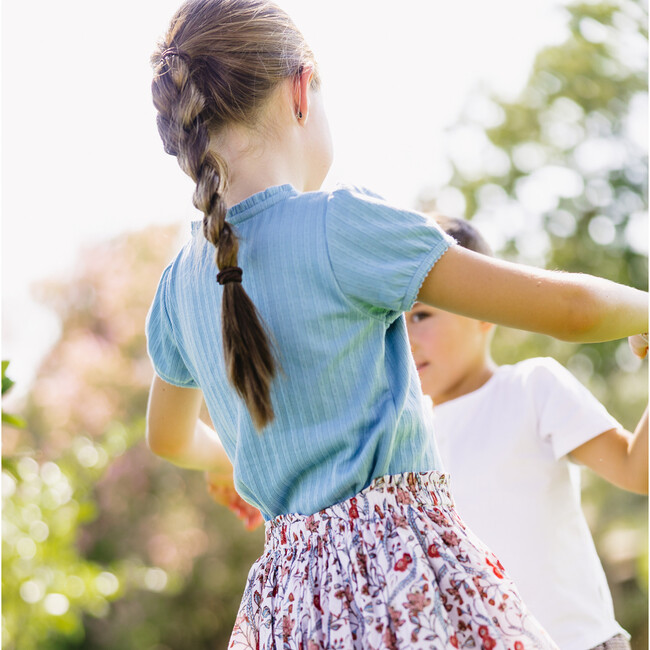 girls dusk blue ruffle pointelle puff sleeve shirt - T-Shirts - 2