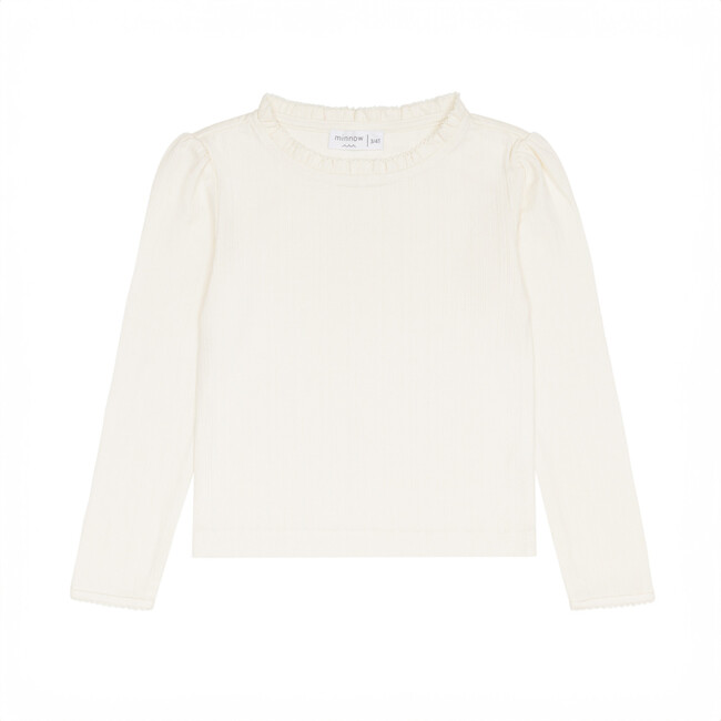 girls cream ruffle pointelle long sleeve shirt