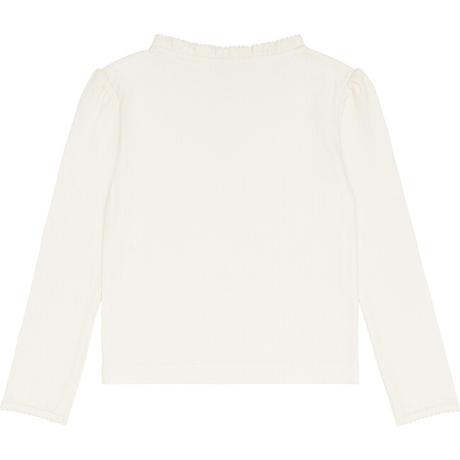 girls cream ruffle pointelle long sleeve shirt - T-Shirts - 5