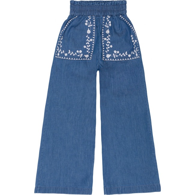 girls chambray embroidered pant