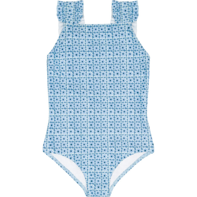 girls azul tile ruffle strap one piece