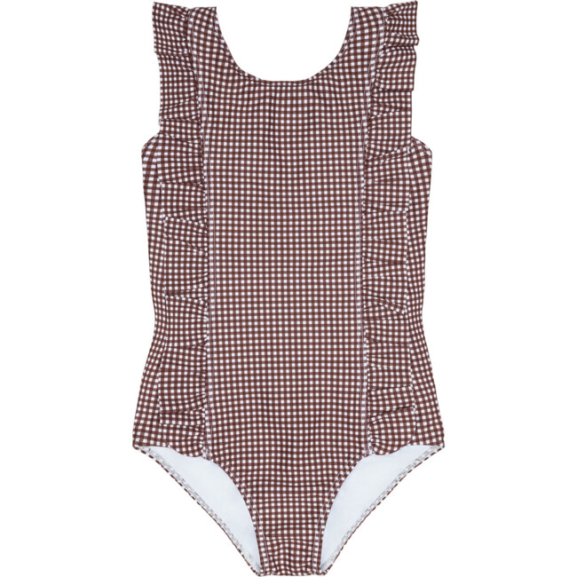 girls cocoa gingham ruffle one piece