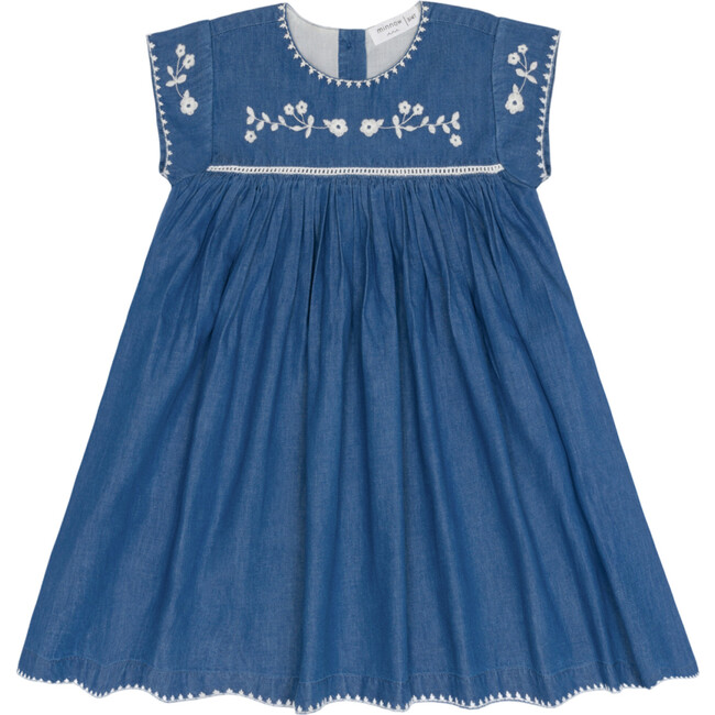 girls chambray embroidered cap sleeve dress