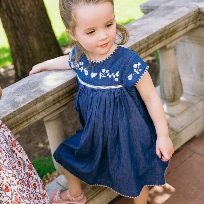 girls chambray embroidered cap sleeve dress - Dresses - 2