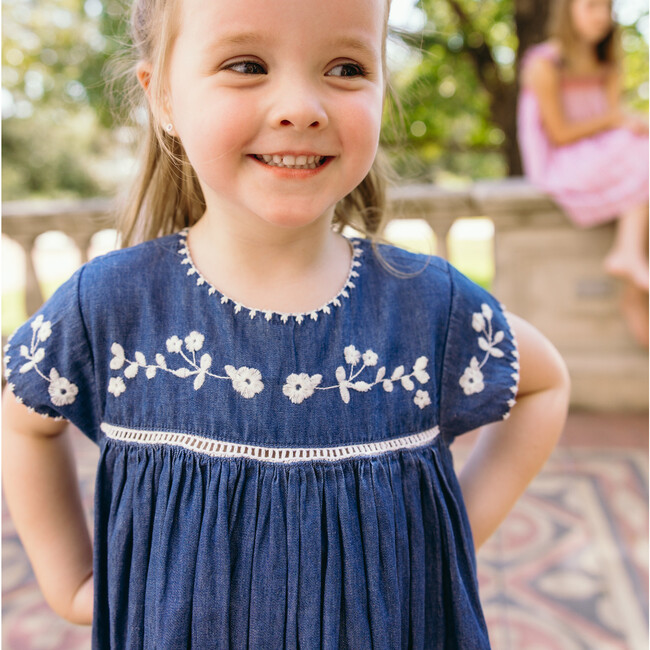 girls chambray embroidered cap sleeve dress - Dresses - 3