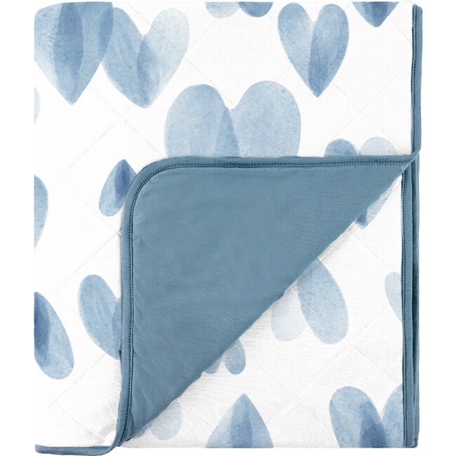 Toddler Bamboo Blanket, Blue Hearts - Blankets - 1