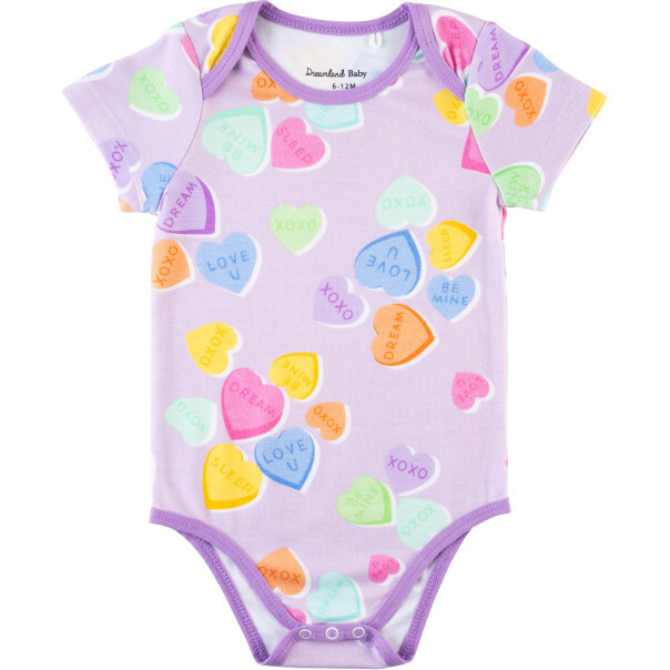 Baby Short-Sleeve Bamboo Bodysuit, Conversation Hearts - Onesies - 1