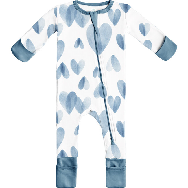 Baby Bamboo Pajamas w/ DreamCuffs®, Blue Hearts - Footie Pajamas - 1