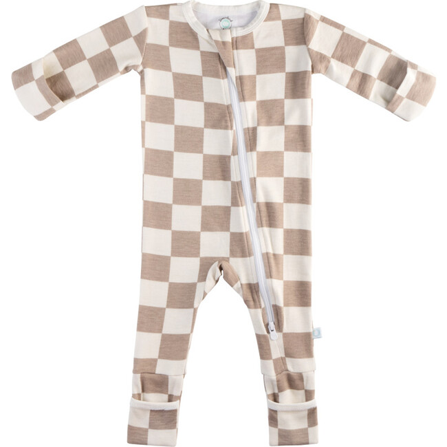 Baby Bamboo Pajamas W/ DreamCuffs®, Oat Latte Checkerboard - Footie Pajamas - 1
