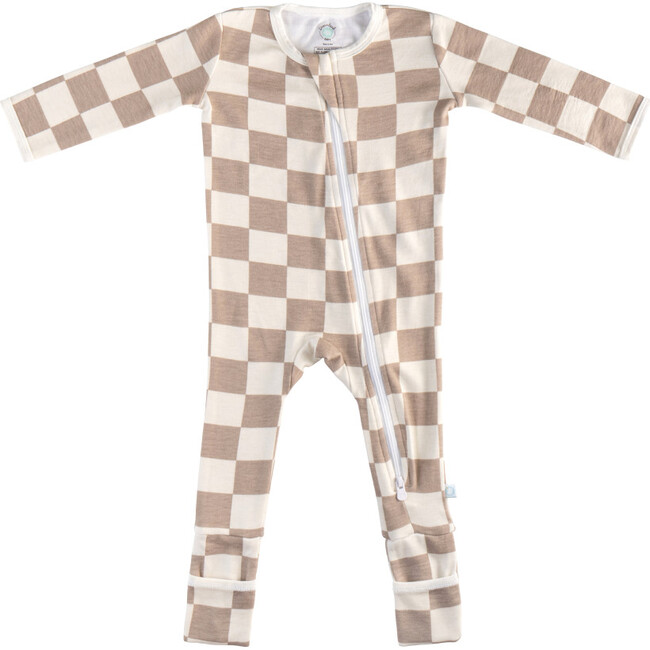 Baby Bamboo Pajamas W/ DreamCuffs®, Oat Latte Checkerboard - Footie Pajamas - 2