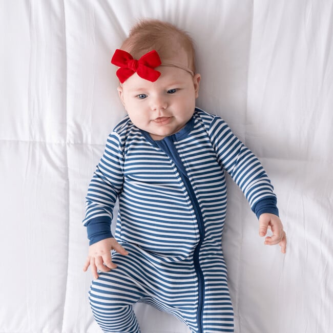 Baby Bamboo Pajamas W/ DreamCuffs®, Navy Stripe - Footie Pajamas - 3