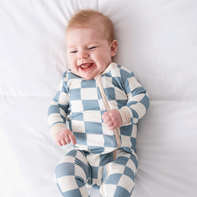 Baby Bamboo Pajamas W/ DreamCuffs®, Blueberry Checkerboard - Footie Pajamas - 2