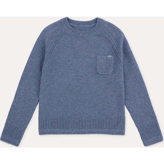 Merino Cashmere  Crew Neck Sweater, Blue Denim