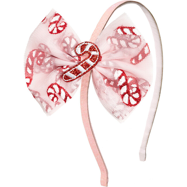 Candy Cane Confetti Christmas Tulle Bow Headband, Multi