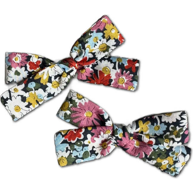 LuluLuvs Skinny Ribbon Pigtail Bows, Liberty of London Pink Daisies