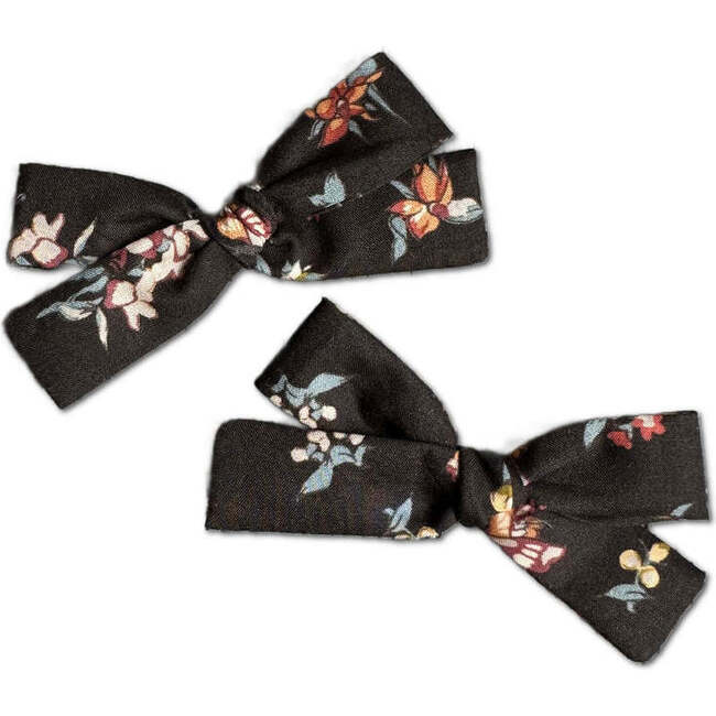LuluLuvs Skinny Ribbon Pigtail Bows, Liberty of London Brown Floral