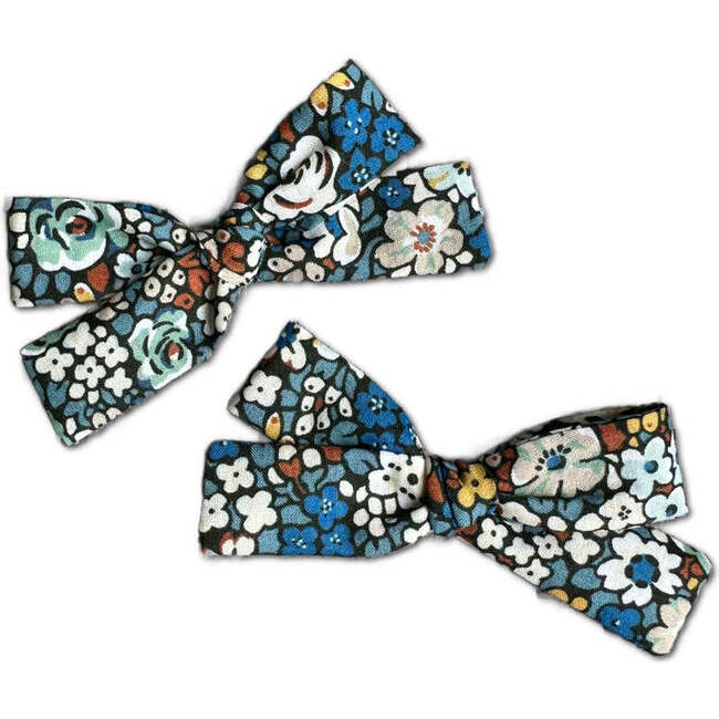 LuluLuvs Skinny Ribbon Pigtail Bows, Liberty of London Blue Floral