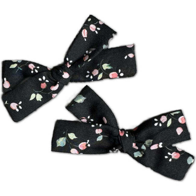 LuluLuvs Skinny Ribbon Pigtail Bows, Liberty of London Black/Pink Floral
