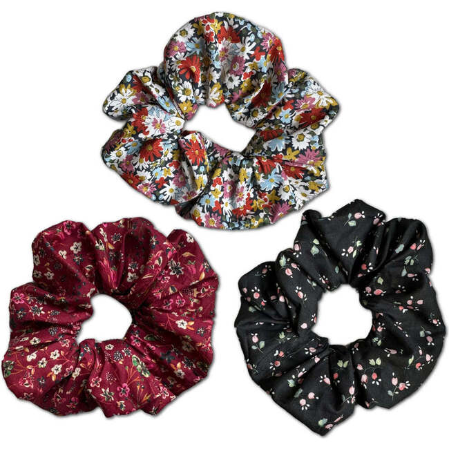 LuluLuvs Scrunchies, Liberty of London Burgundy/Pink/Black Florals Bundle Set