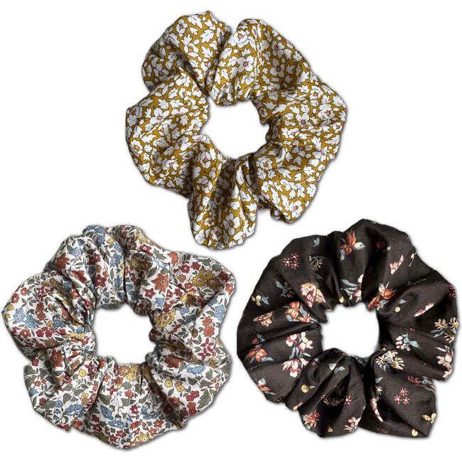 LuluLuvs Scrunchies, Liberty of London Brown/Mustard Florals Bundle Set