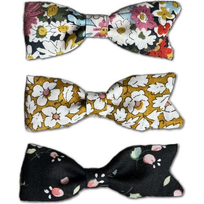 LuluLuvs Petal Bows, Liberty of London Pink/Mustard/Black Florals Bundle Set