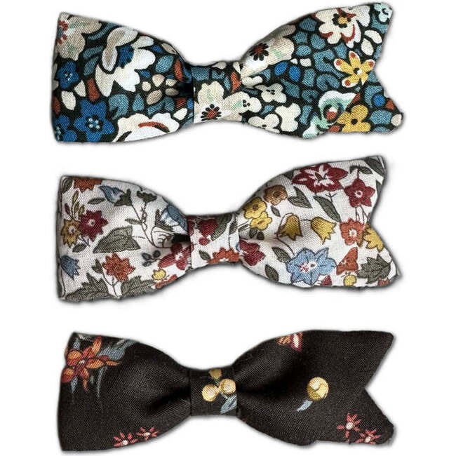 LuluLuvs Petal Bows, Liberty of London Blue/Brown Florals Bundle Set
