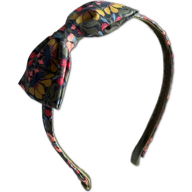 LuluLuvs Liberty of London Bow Headband, Olive/Pink Floral