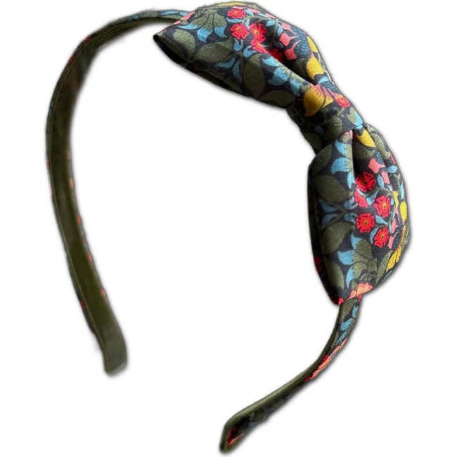 LuluLuvs Liberty of London Bow Headband, Olive/Pink Floral - Headbands - 4