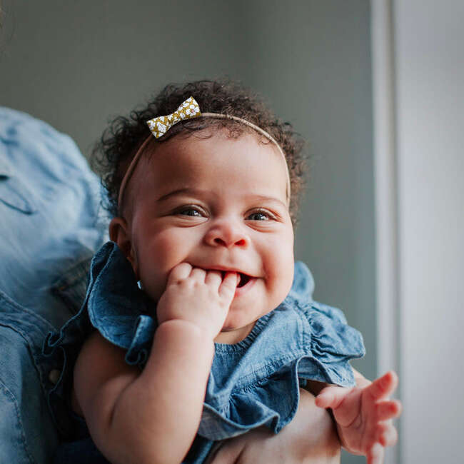 LuluLuvs Itty Bitty Bow Baby Headbands, Pink/Mustard/Black Florals Bundle Set - Bows - 3