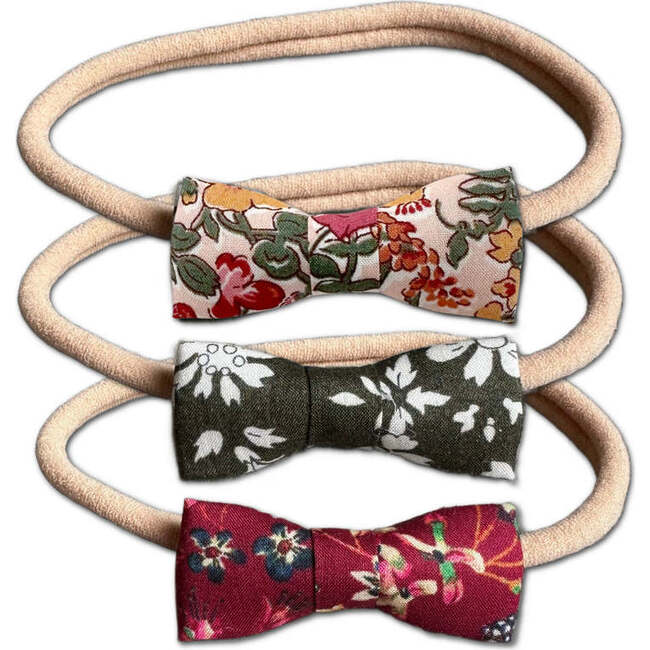 LuluLuvs Itty Bitty Bow Baby Headbands, Blush/Olive/Burgundy Florals Bundle Set