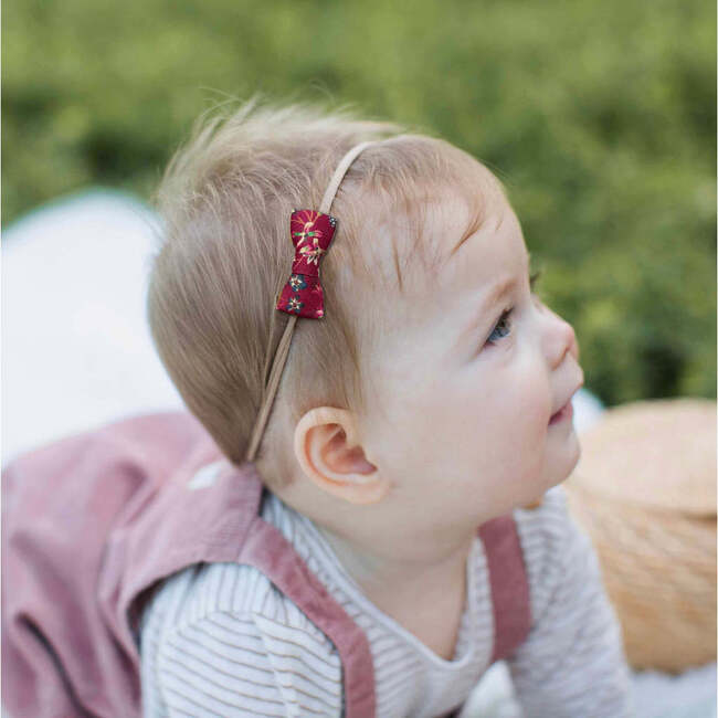 LuluLuvs Itty Bitty Bow Baby Headbands, Blush/Olive/Burgundy Florals Bundle Set - Bows - 4