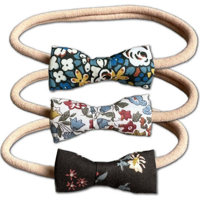 LuluLuvs Itty Bitty Bow Baby Headbands, Blue/Brown Florals Bundle Set