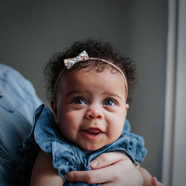 LuluLuvs Itty Bitty Bow Baby Headbands, Blue/Brown Florals Bundle Set - Bows - 2