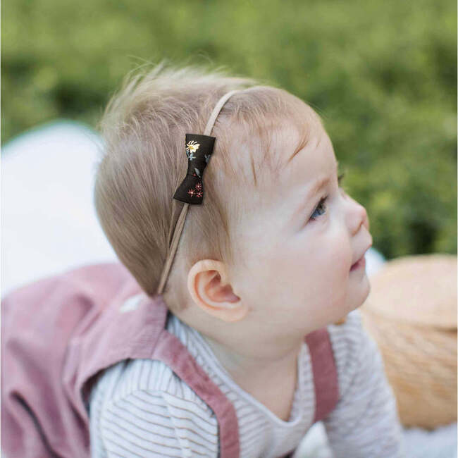 LuluLuvs Itty Bitty Bow Baby Headbands, Blue/Brown Florals Bundle Set - Bows - 3