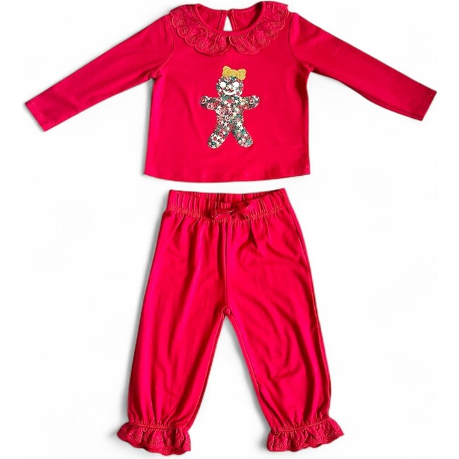 Liberty of London Children's Christmas Gingerbread Design Frilled Pyjamas, Red