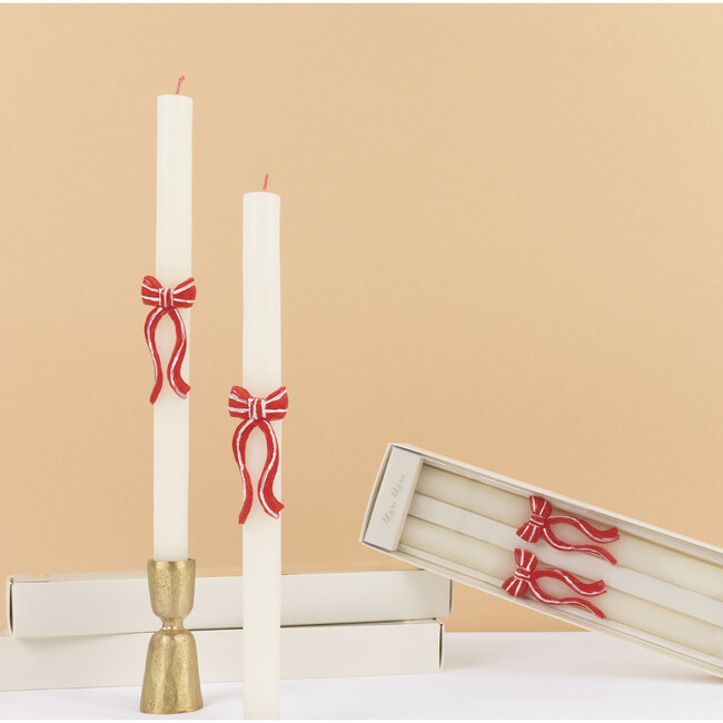 Red Stripy Bow Table Candles