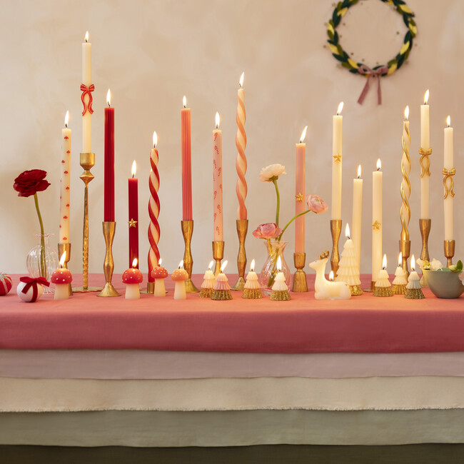 Red Stripy Bow Table Candles