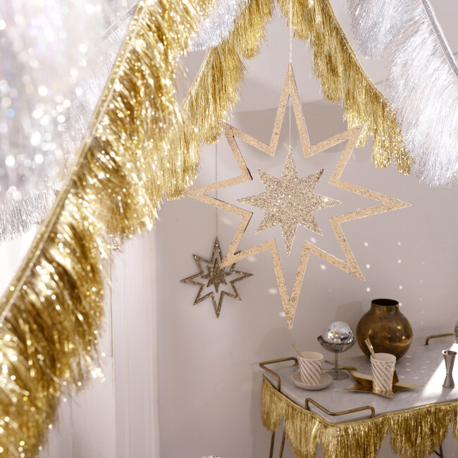 Large Glitter Wooden Star Decorations