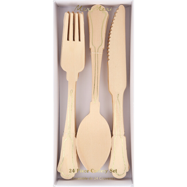 Elegant Gold Foil Detail Wooden Cutlery Set