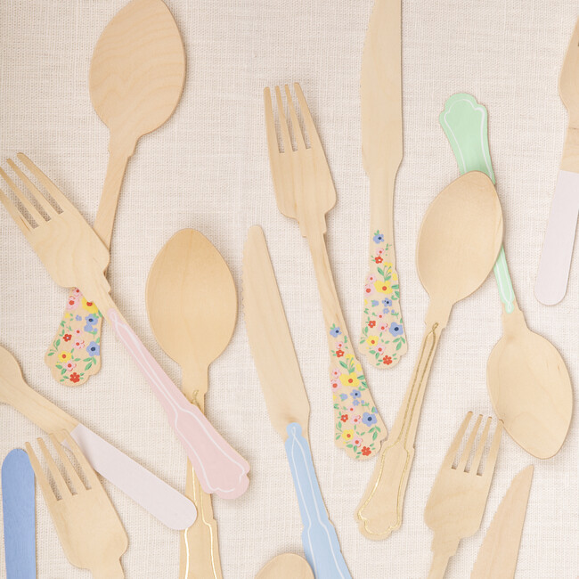 Elegant Gold Foil Detail Wooden Cutlery Set