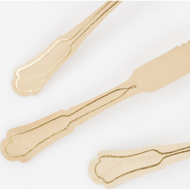 Elegant Gold Foil Detail Wooden Cutlery Set - Party - 5