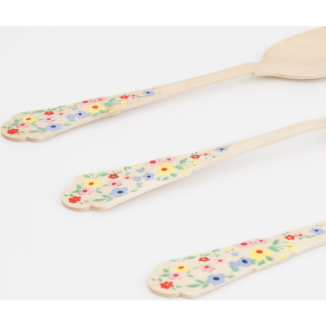 Elegant Floral Wooden Cutlery Set - Party - 4