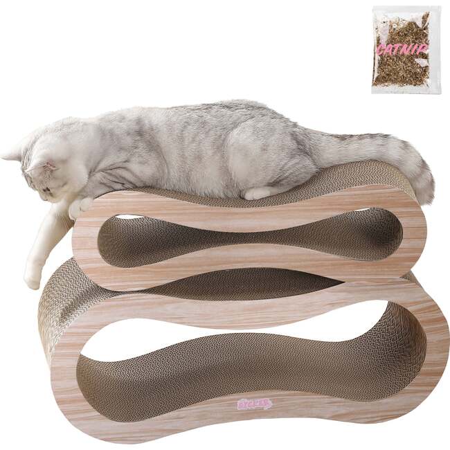 Suvi 26" Cardboard Infinity 2-in-1 Lounge Bed Cat Scratcher with Catnip, Oak Wood