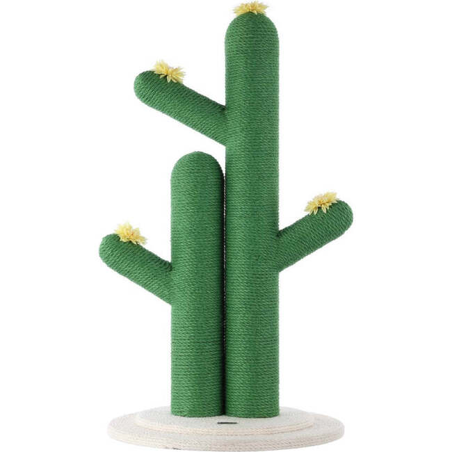 Socorro 34.25" Jute Double Cactus Cat Scratching Post with Flower Toys, Green/White - Pet Accessories - 4