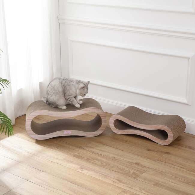 Suvi 26" Cardboard Infinity 2-in-1 Lounge Bed Cat Scratcher with Catnip, Oak Wood - Pet Accessories - 2