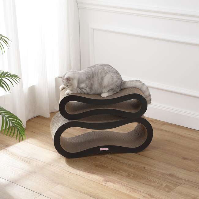 Suvi 26" Cardboard Infinity 2-in-1 Lounge Bed Cat Scratcher with Catnip, Ink - Pet Accessories - 3