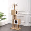 Sawyer 56" 3 Tier Minimalist Jute Cat Tree Condo with Scratching posts, and Fuzzy Toy, Brown/White - Pet Accessories - 3