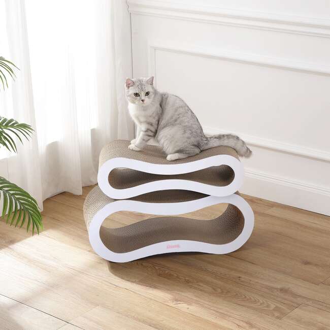 Suvi 26" Cardboard Infinity 2-in-1 Lounge Bed Cat Scratcher with Catnip, Cloud - Pet Accessories - 3